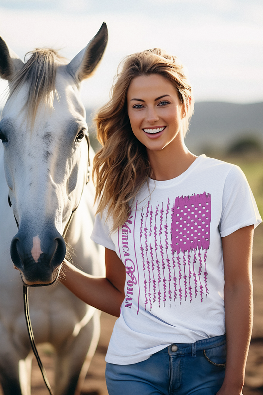 'Merica Woman Original Tee- pink/white MW Flag